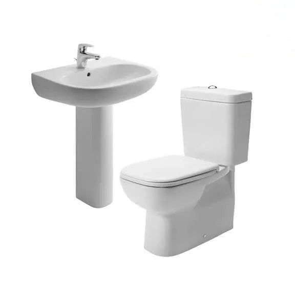 Duravit D-Code Plus sanitary ware toilet set with 60 cm basin and column