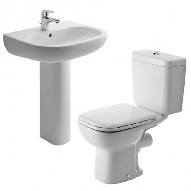 Duravit D-Code sanitary ware toilet set with 60 cm basin and column